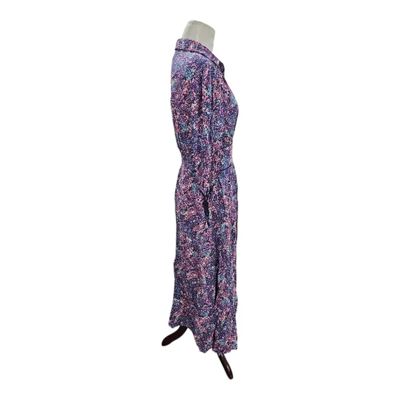 Moonsoon Print Floral Dress with Collar Purple - Picture 6 of 8